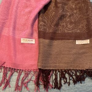 pashmina Pink and Brown Fringe Shawls